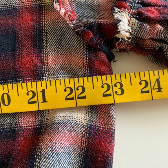 EASEL Shirt Dress Medium Plaid Flannel Drop Shoulder Balloon Sleeve‎ Raw Hem - Picture 12 of 13